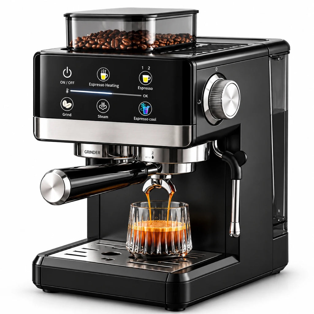 Machine à expresso Caffelio One avec broyeur intégré et écran tactile, noire et inox