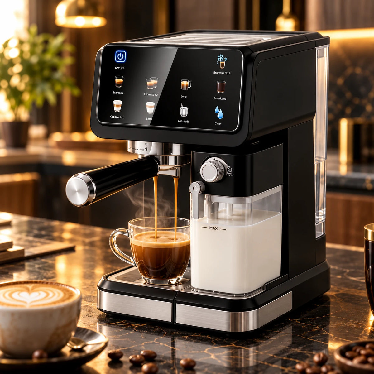 Caffelio Barista Black – Machine à espresso avec mousseur à lait automatique