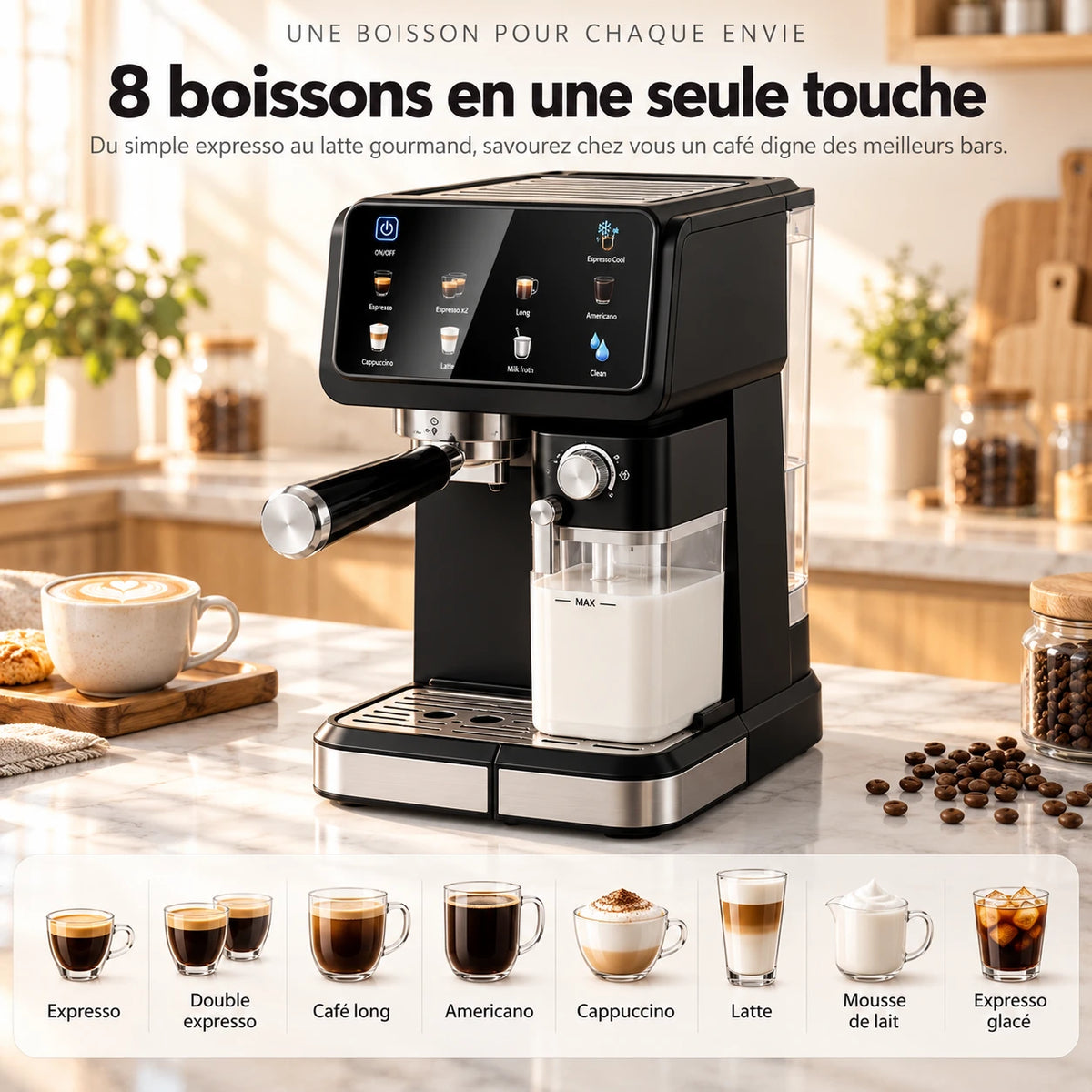 Caffelio Barista Black – Machine à espresso avec mousseur à lait automatique