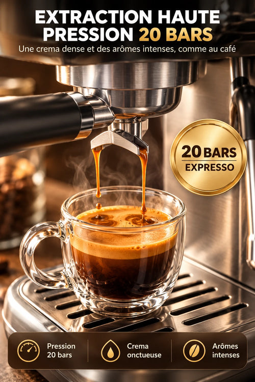 Caffelio Barista Pro Silver – Machine à espresso 20 bars avec manomètre