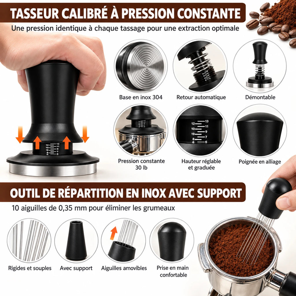 Caffelio BaristaKit Black – Kit d'accessoires barista 10 pièces 51 mm
