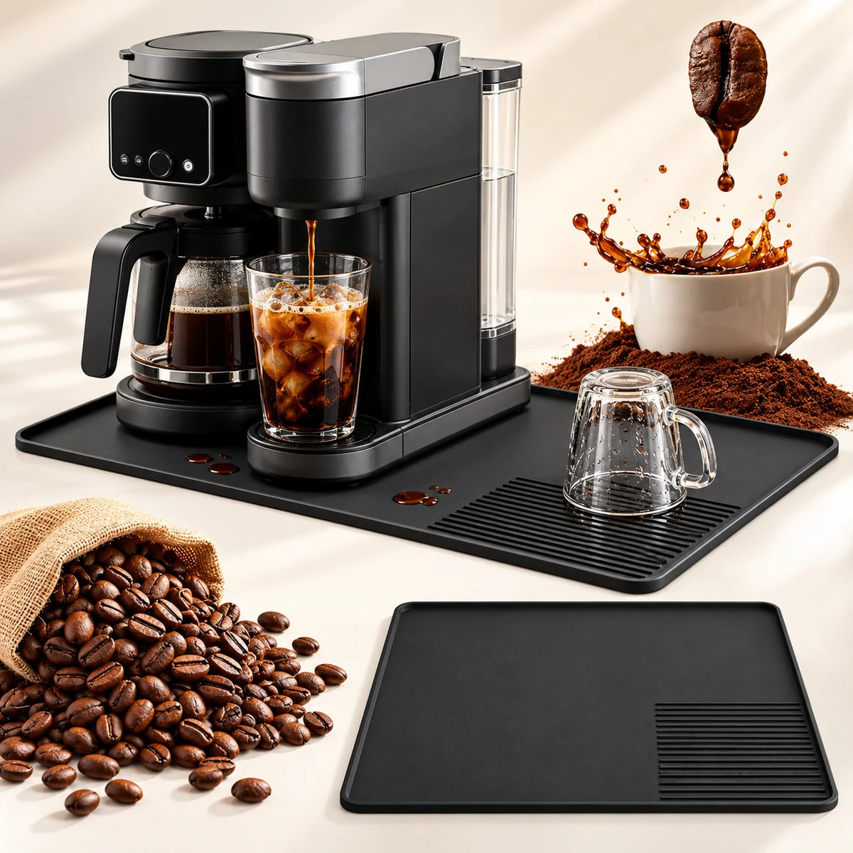 Caffelio BaristaMat Black – Tapis en silicone pour machine à café