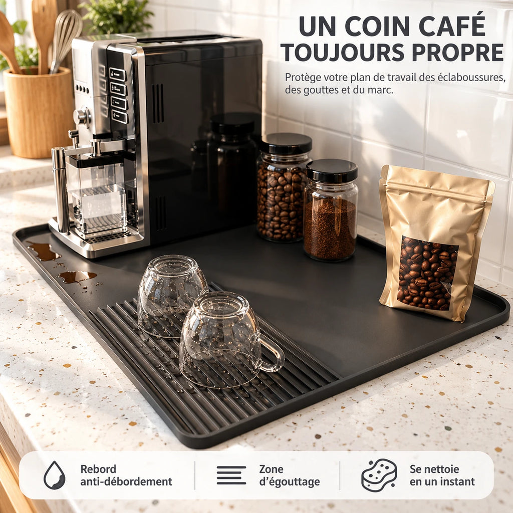 Caffelio BaristaMat Black – Tapis en silicone pour machine à café