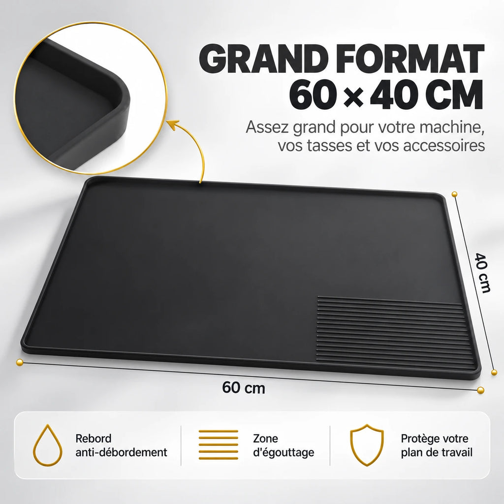 Caffelio BaristaMat Black – Tapis en silicone pour machine à café