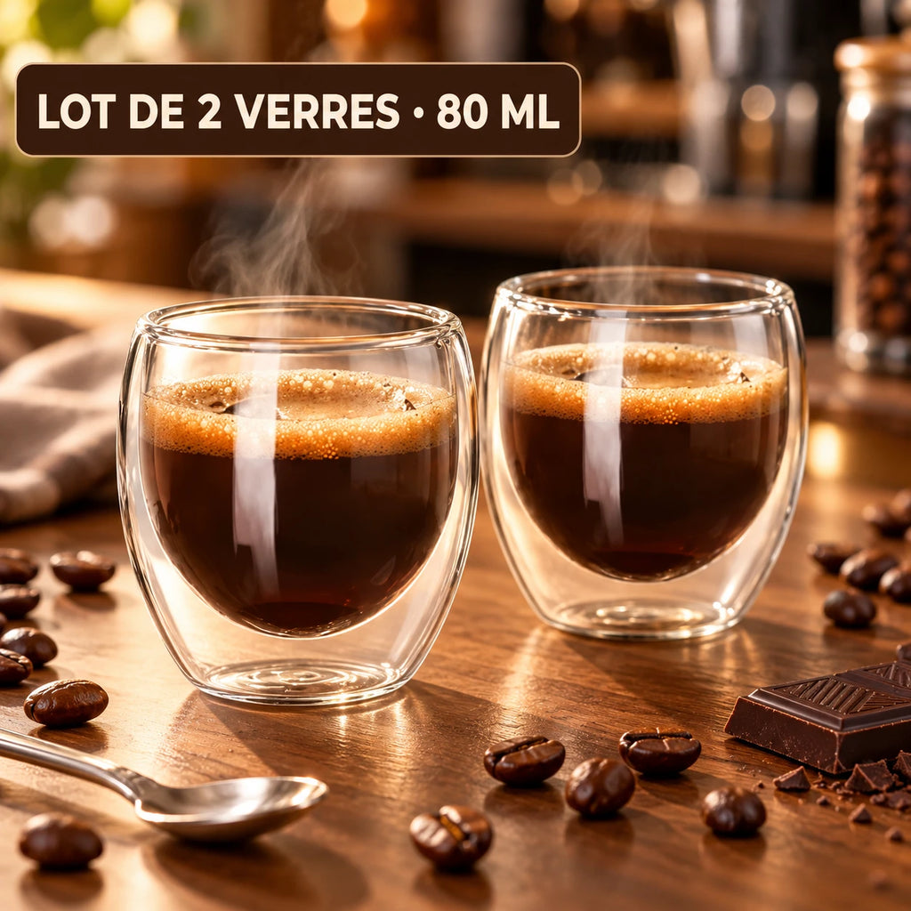 Caffelio DuoGlass Clear – Tasses à espresso double paroi en verre 80 ml