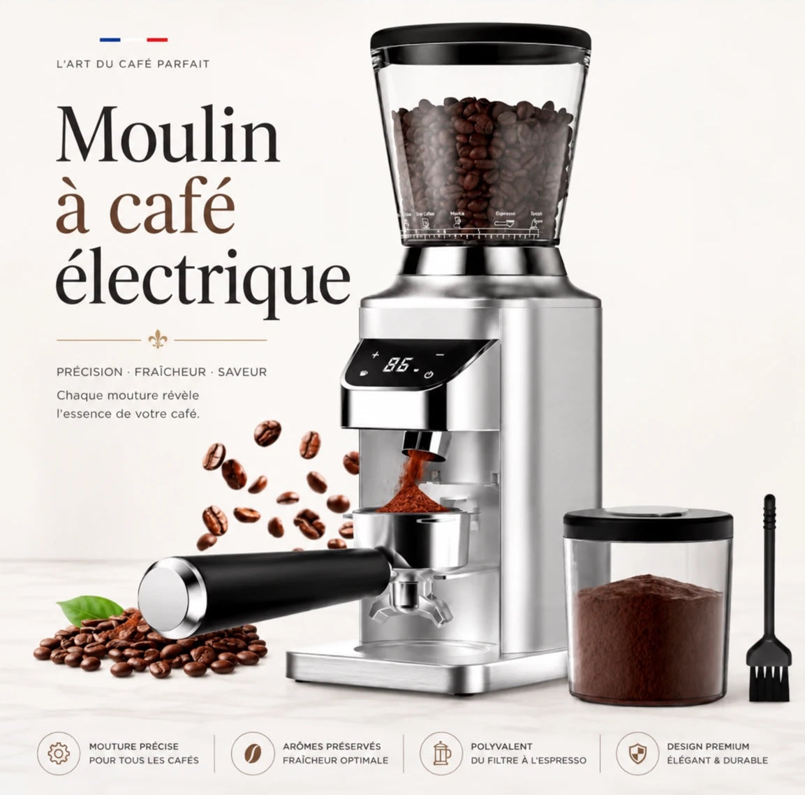 Caffelio Grind Silver – Moulin à café électrique à meule conique