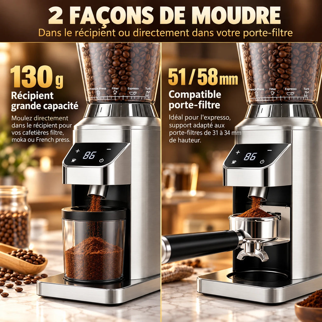 Caffelio Grind Silver – Moulin à café électrique à meule conique