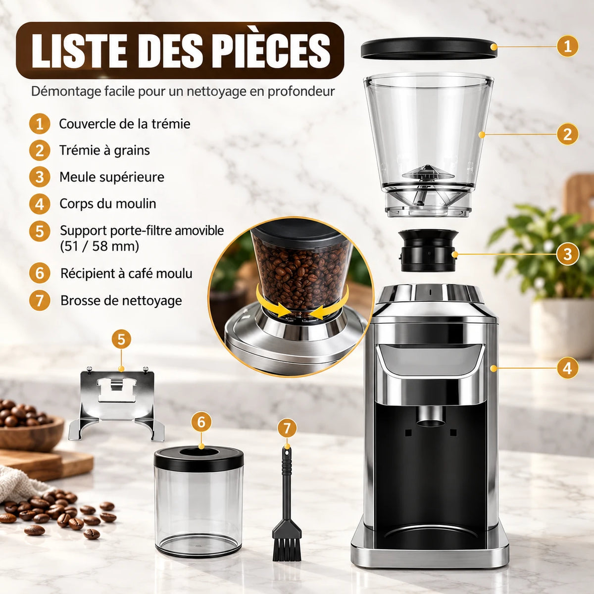 Caffelio Grind Silver – Moulin à café électrique à meule conique