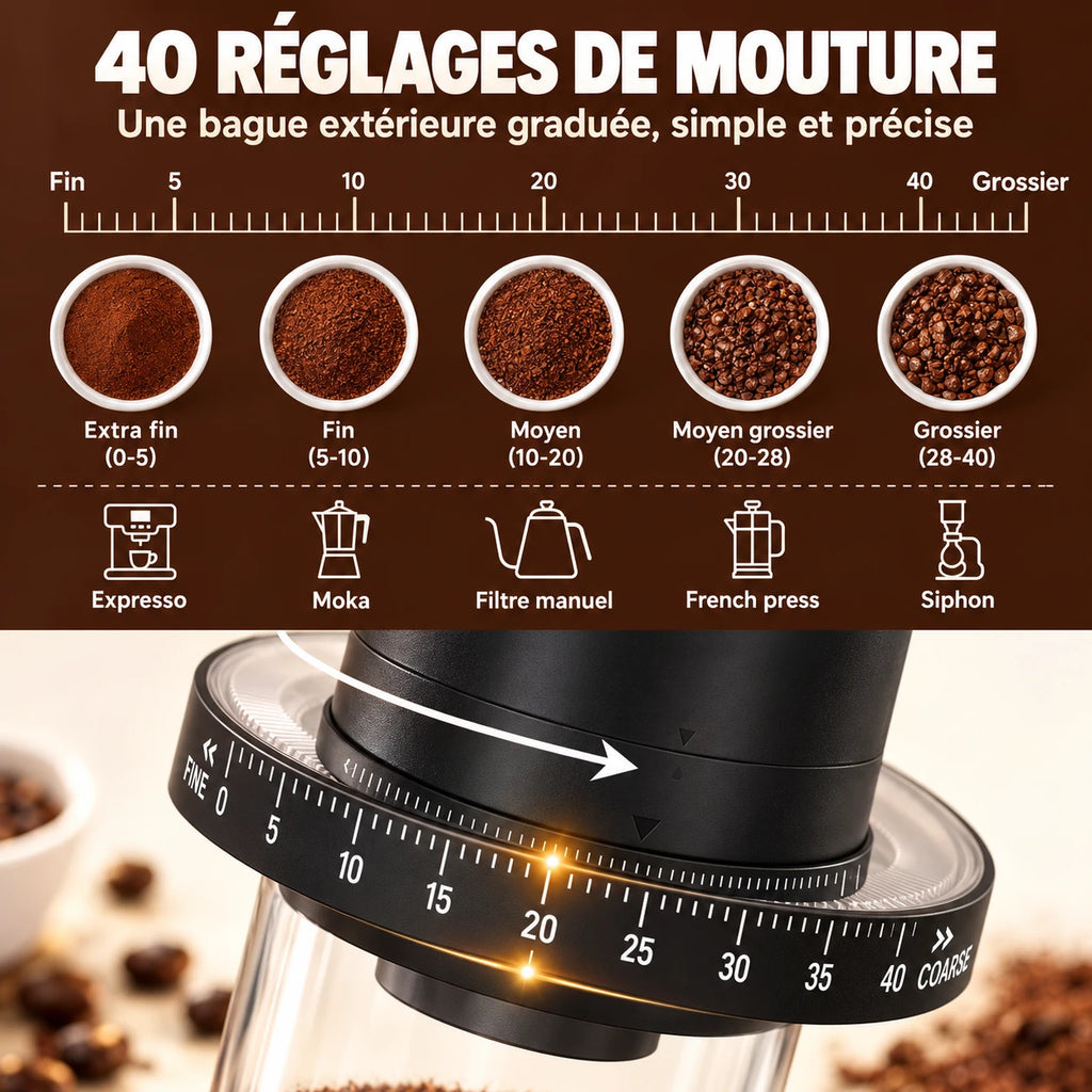 Caffelio GrindPro Black – Moulin à café électrique portable rechargeable