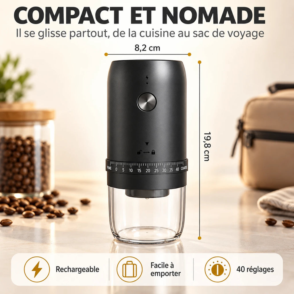 Caffelio GrindPro Black – Moulin à café électrique portable rechargeable