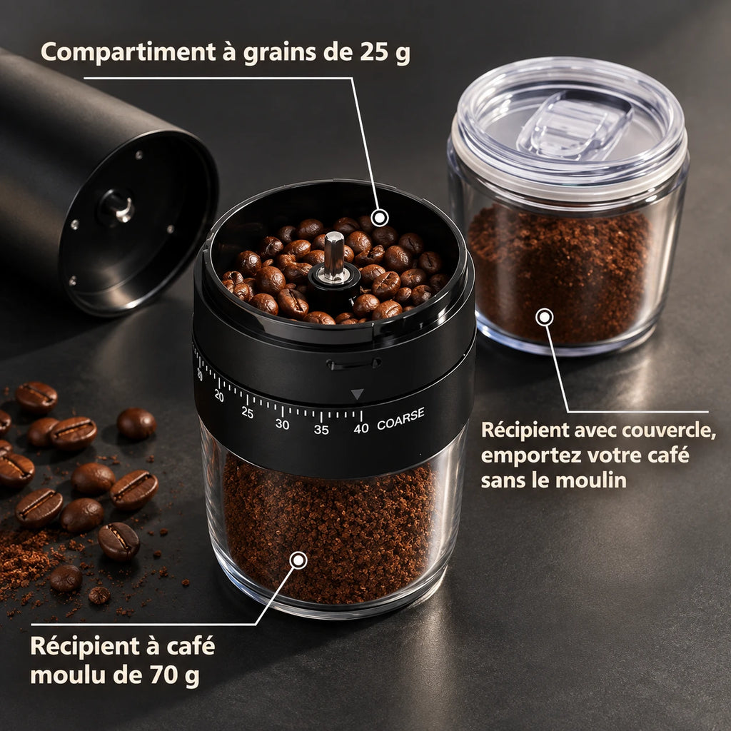 Caffelio GrindPro Black – Moulin à café électrique portable rechargeable