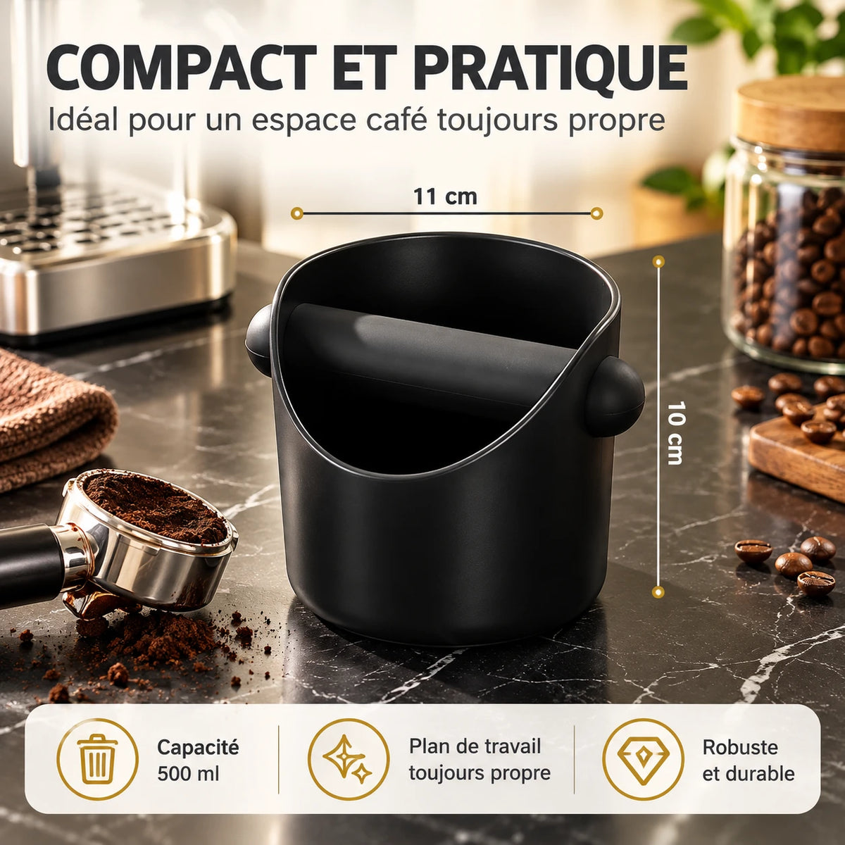 Caffelio KnockBox Black – Bac à marc de café pour porte-filtre