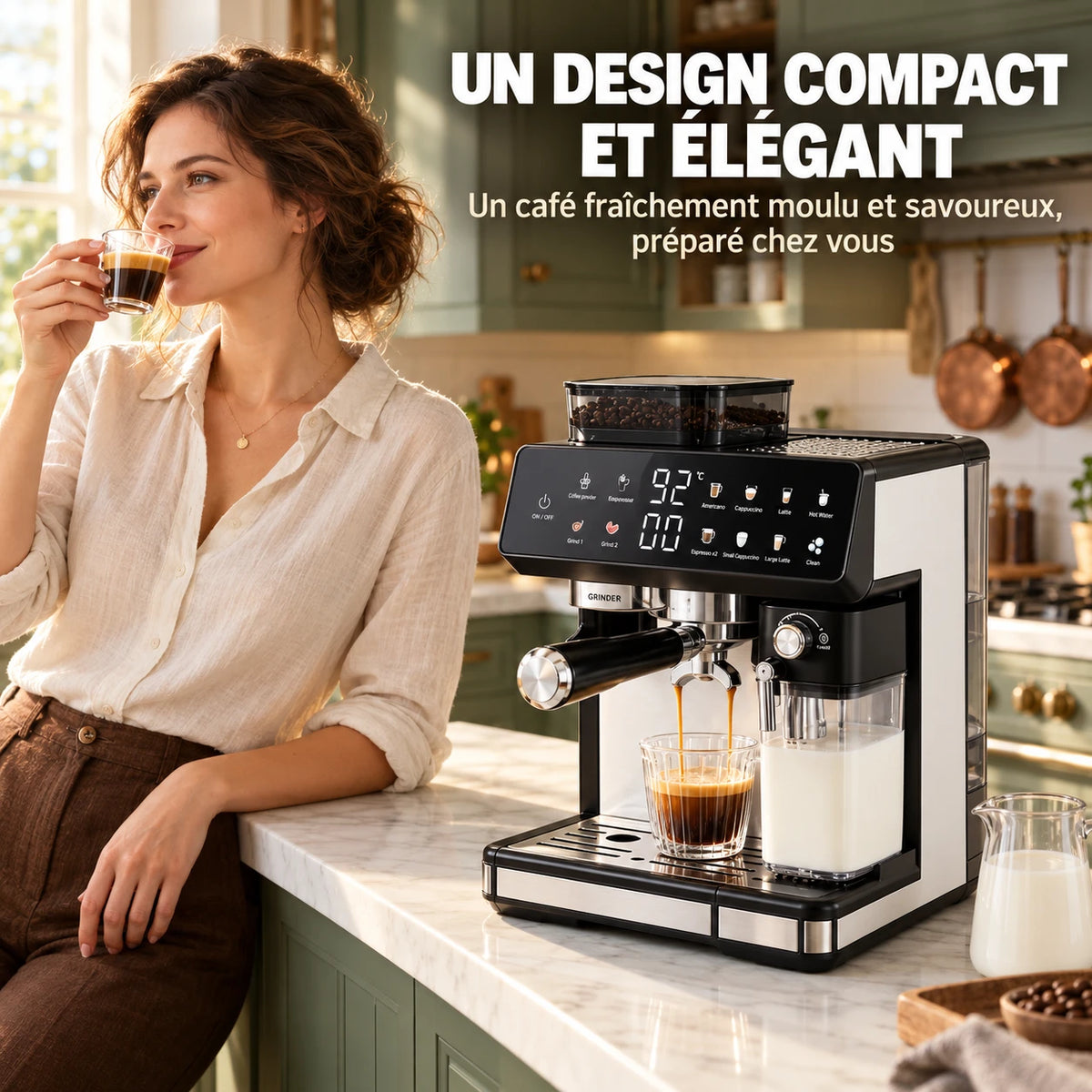 Caffelio Maestro Black – Machine à espresso avec broyeur intégré et mousseur automatique