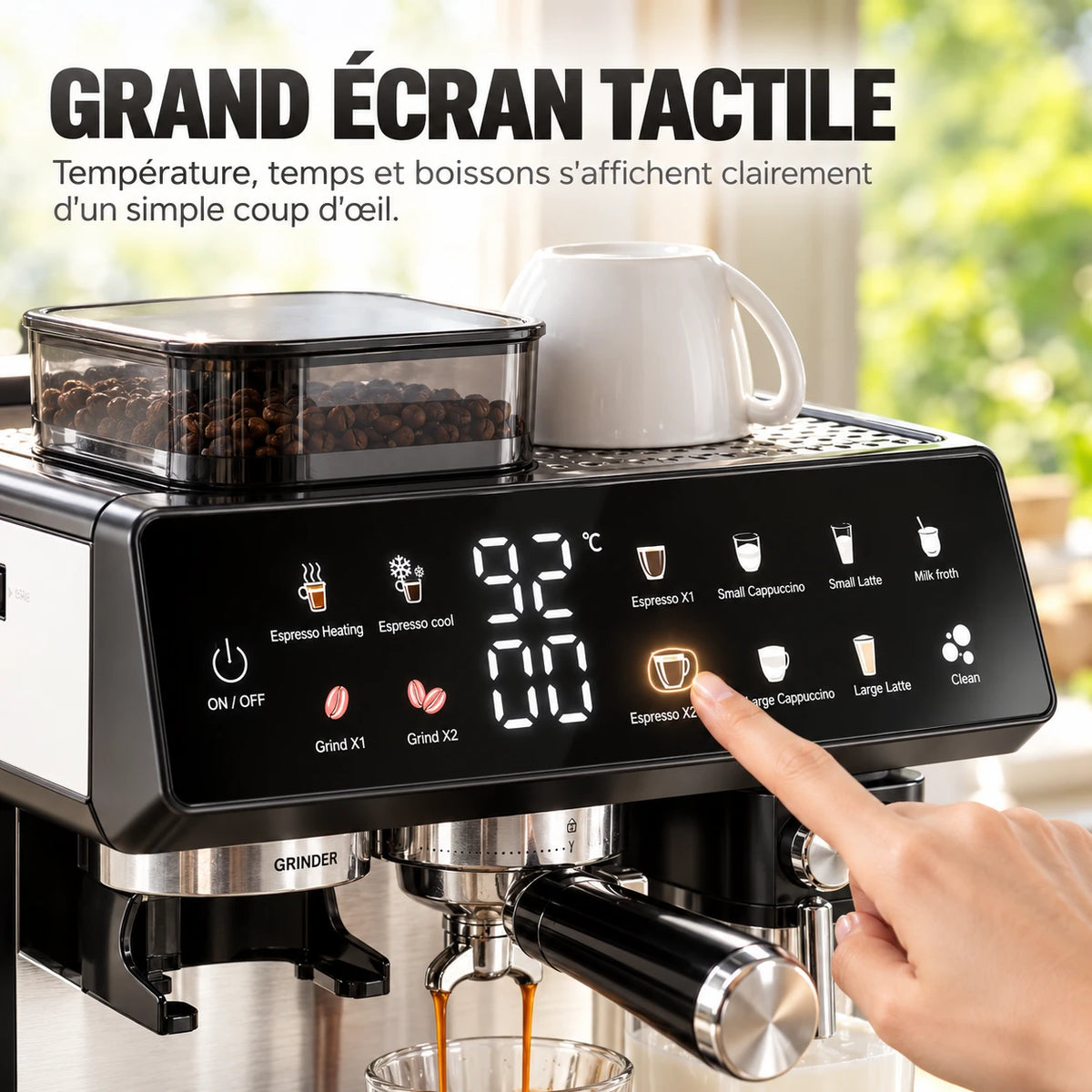 Caffelio Maestro Black – Machine à espresso avec broyeur intégré et mousseur automatique