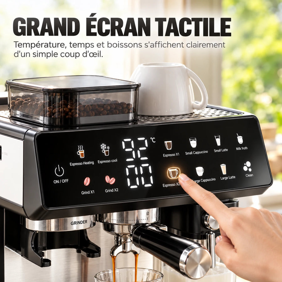 Caffelio Maestro Black – Machine à espresso avec broyeur intégré et mousseur automatique