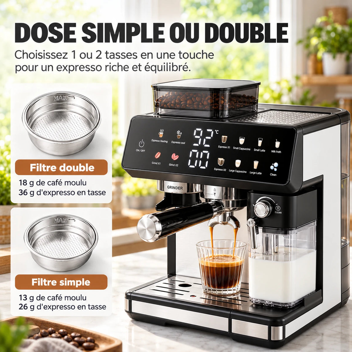 Caffelio Maestro Black – Machine à espresso avec broyeur intégré et mousseur automatique