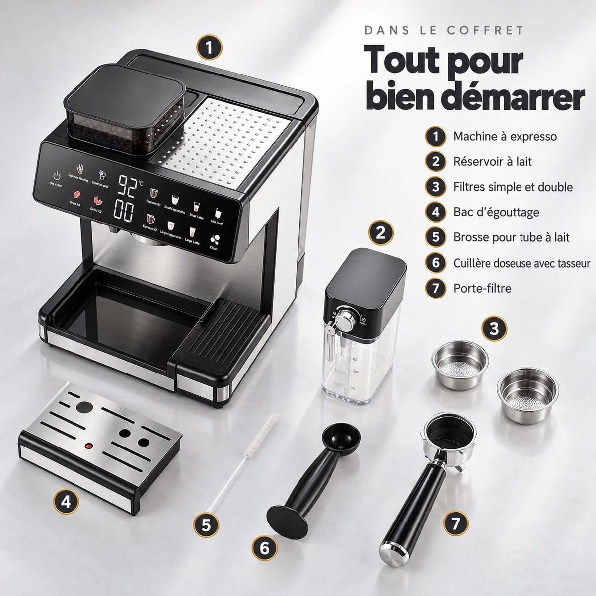 Caffelio Maestro Black – Machine à espresso avec broyeur intégré et mousseur automatique