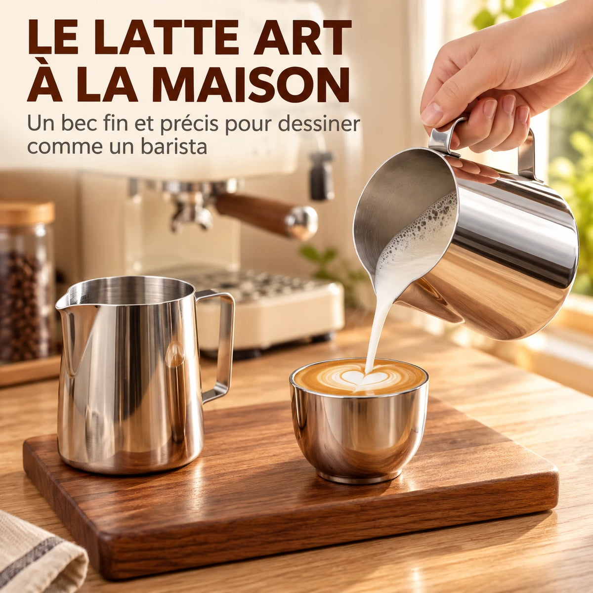 Caffelio Milko Silver – Pichet à lait inox 350 ml pour latte art