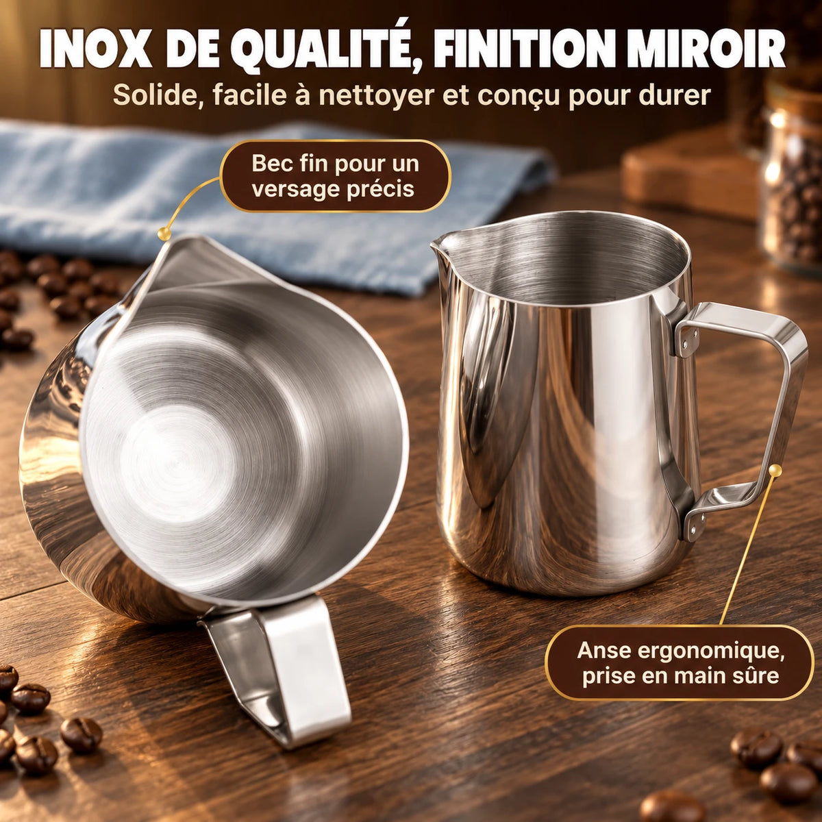 Caffelio Milko Silver – Pichet à lait inox 350 ml pour latte art