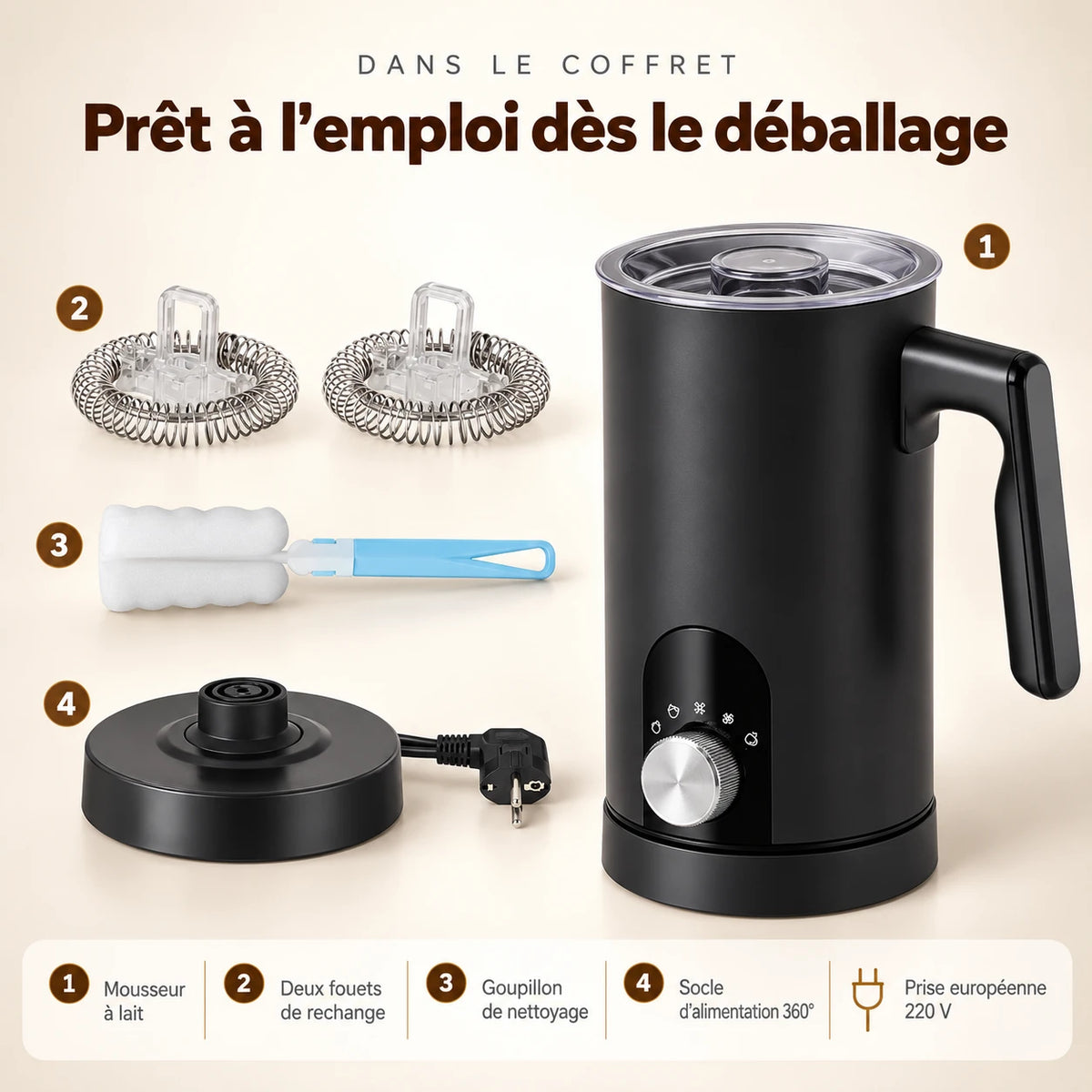 Caffelio Mousse Black – Mousseur à lait électrique 5 en 1