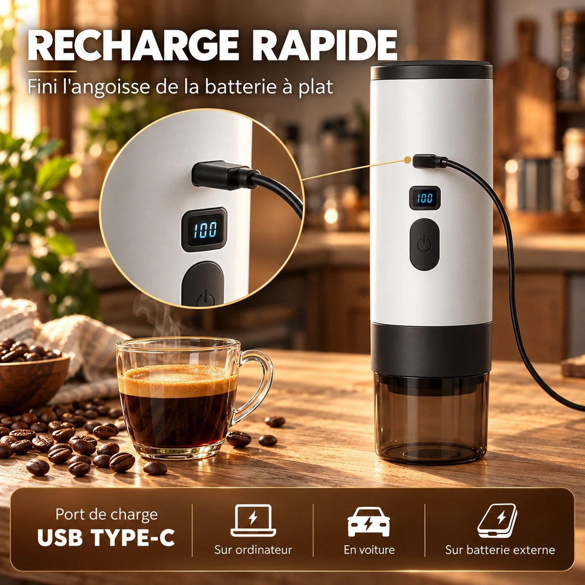Caffelio Nomad Purple – Machine à espresso portable rechargeable