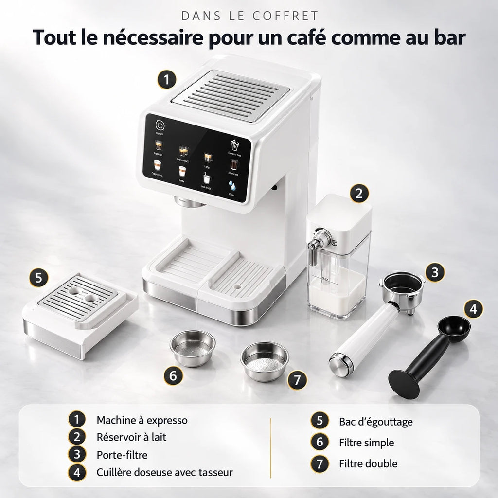 Caffelio Barista White – Machine à espresso avec mousseur à lait automatique